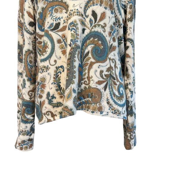 Geneva Cashmere Sweater Large Cream Blue Paisley V Neck Soft Maximalist Luxury - Picture 11 of 15